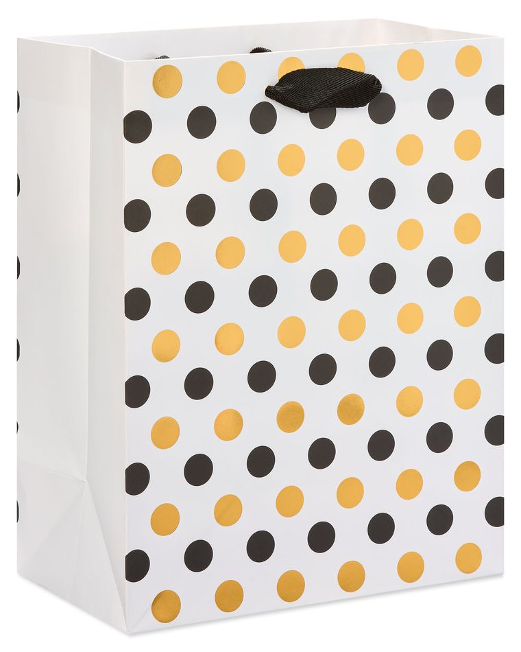 Black and Gold Polka Dots Large Gift Bag