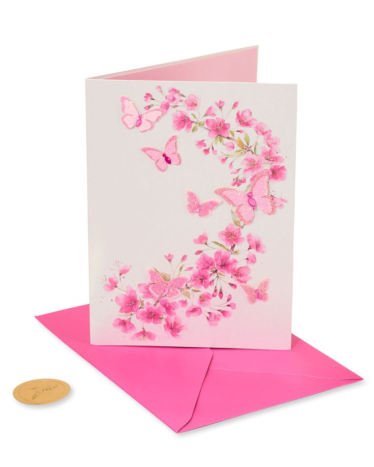 Pink Glitter Butterflies Blank Greeting Card