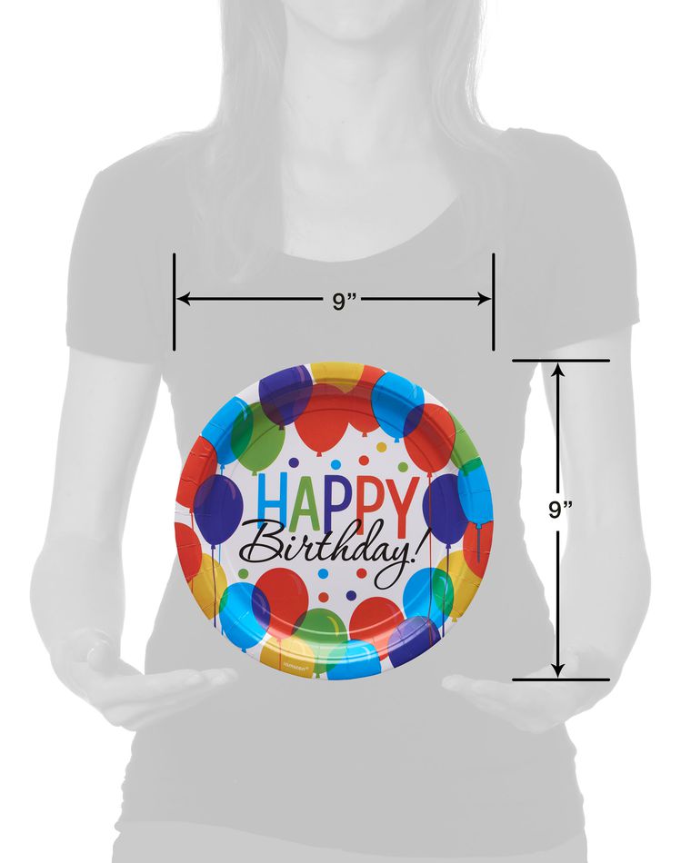 Happy Birthday Balloon Paper Dinner Plates, 60-Count