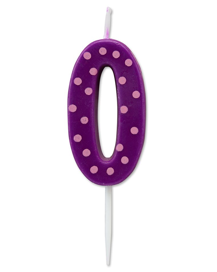 Purple Polka Dots Number 0 Birthday Candle, 1-Count