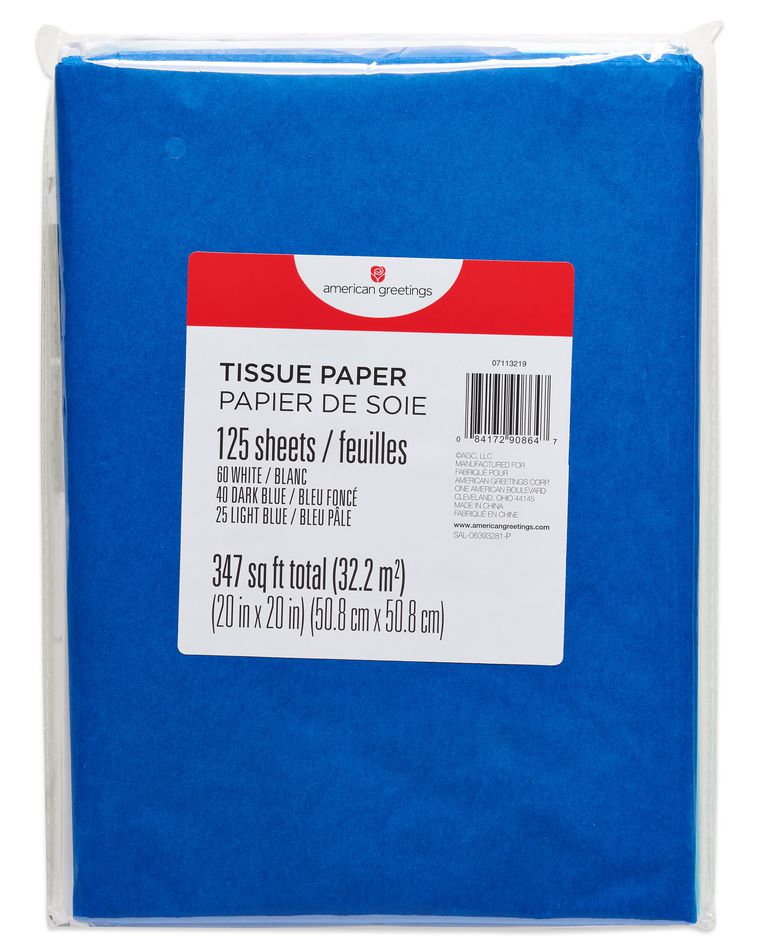 Light Blue, Navy Blue and White Tissue Paper, 125-Sheets