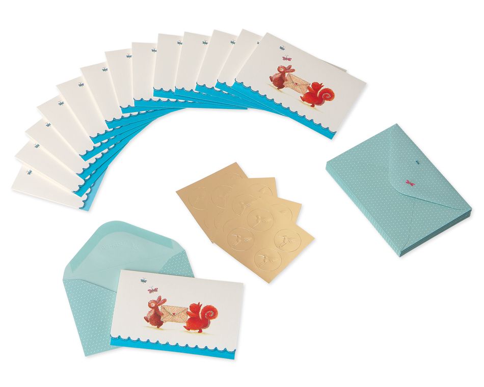 Bunny & Squirrel Boxed Blank Note Cards with Glitter, 14-Count