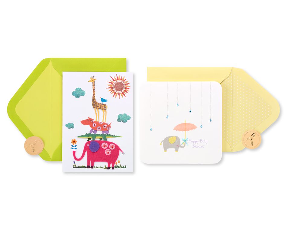 Animals Baby Shower Greeting Card Bundle, 2-Count