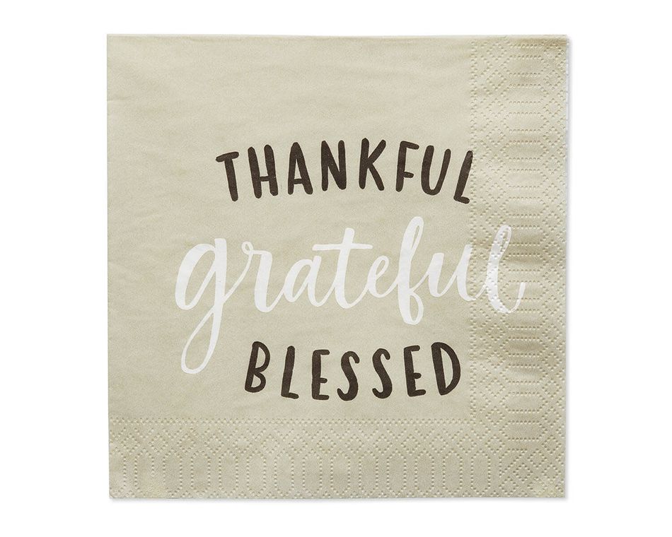 Thankful Grateful Blessed Paper Lunch Napkins, 20-Count