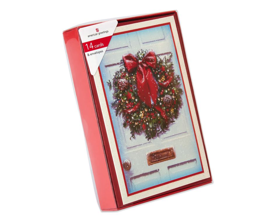 Snowy Front Door Wreath Christmas Boxed Cards, 14 Count