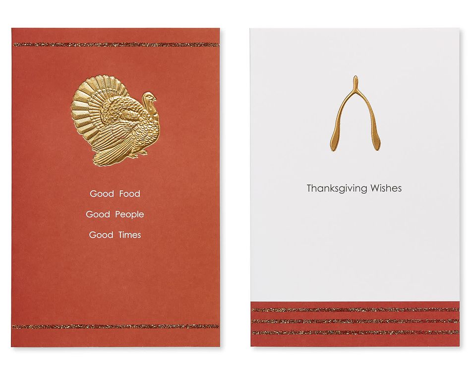 Turkey and Wishbone Thanksgiving Cards, 6-Count
