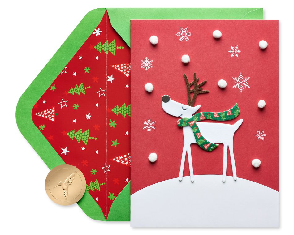 Reindeer in Snow Happy Holidays Greeting Card