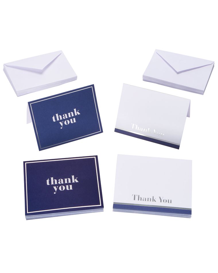 Blue and White Thank You Cards and Envelopes, 50-Count