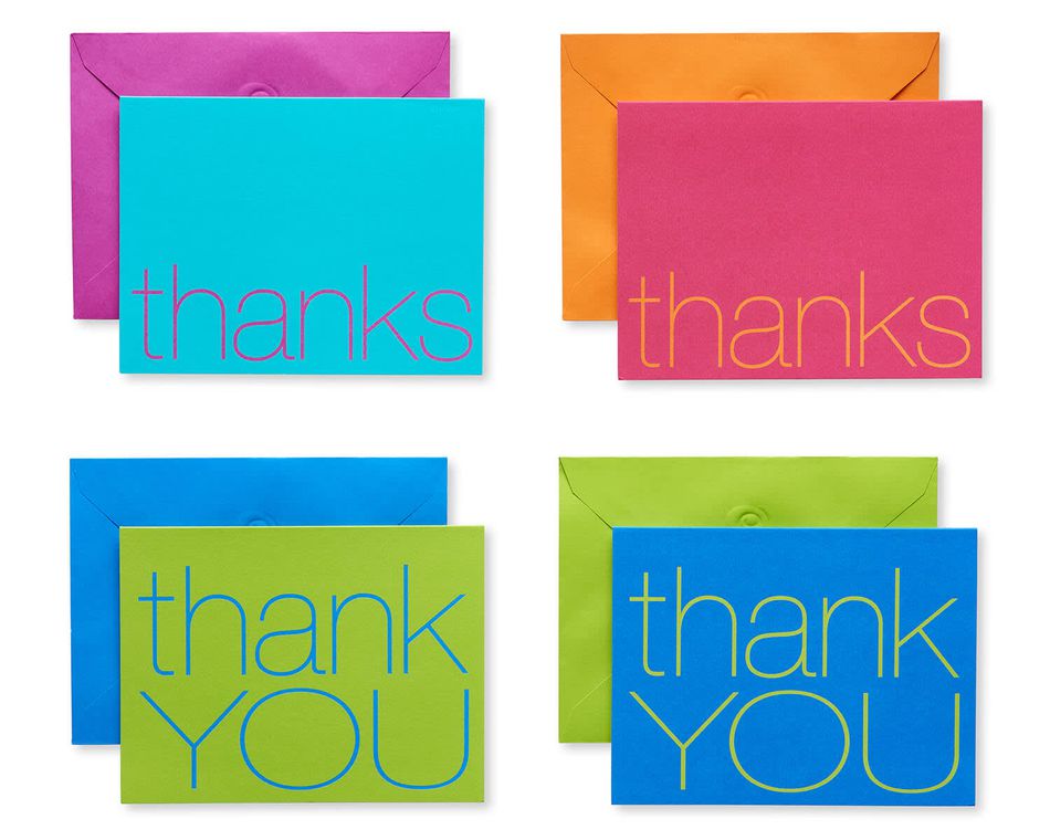 Bold Multicolored Thank You Cards and Multicolored Envelopes, 50-Count