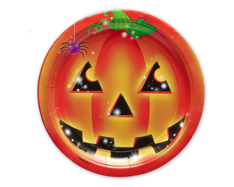 Smiling Pumpkin Dinner Round Plate, 10 Count