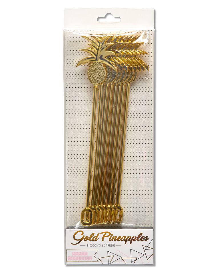 Party Partners Gold Pineapples Stirrers, 8-Count