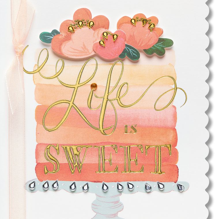 Ombre Floral Cake Birthday Greeting Card