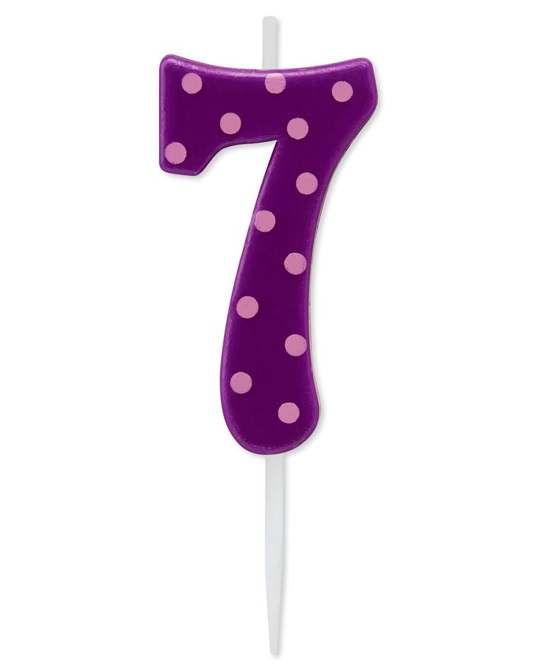 Purple Polka Dots Number 7 Birthday Candle, 1-Count