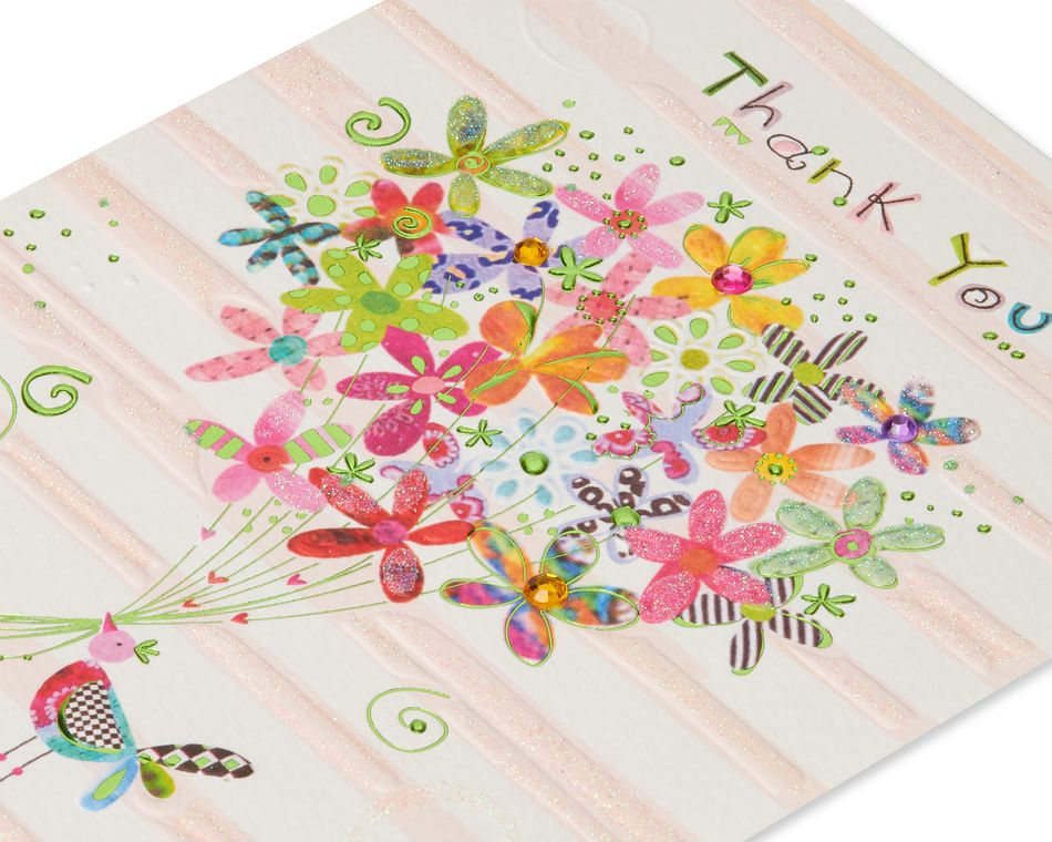 Birdie With Flowers Thank You Greeting Card
