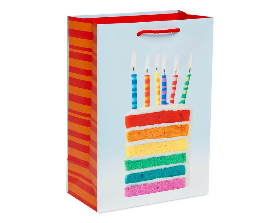 Rainbow Cake Slice and Candles Small Birthday Gift Bag
