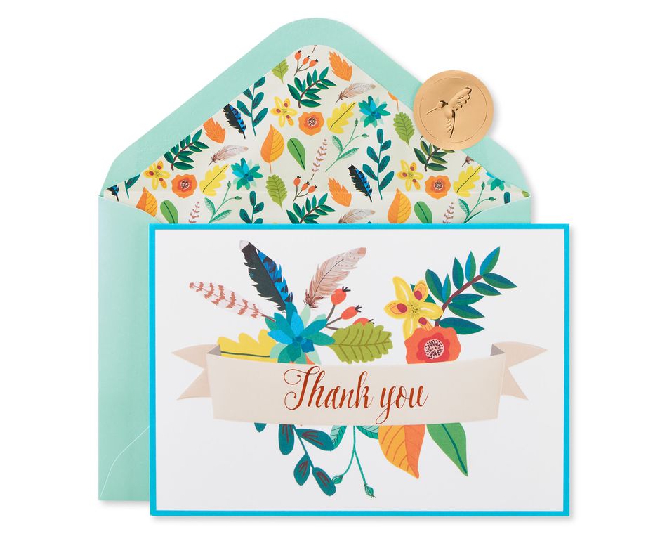 Floral Banner Thank You Boxed Blank Note Cards with Envelopes, 12-Count