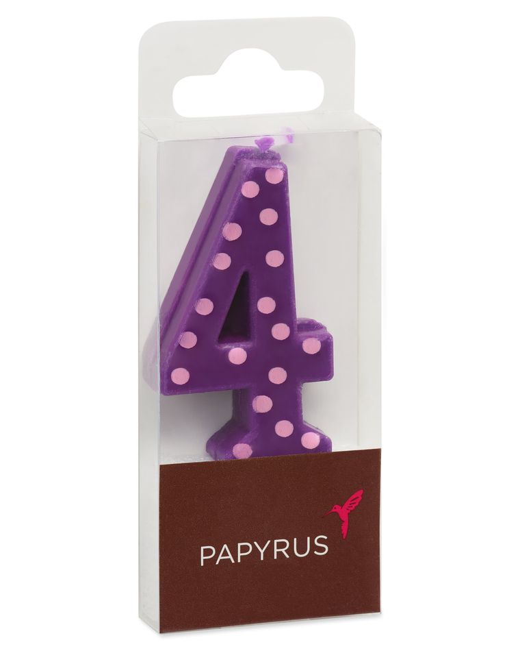 Purple Polka Dots Number 4 Birthday Candle, 1-Count