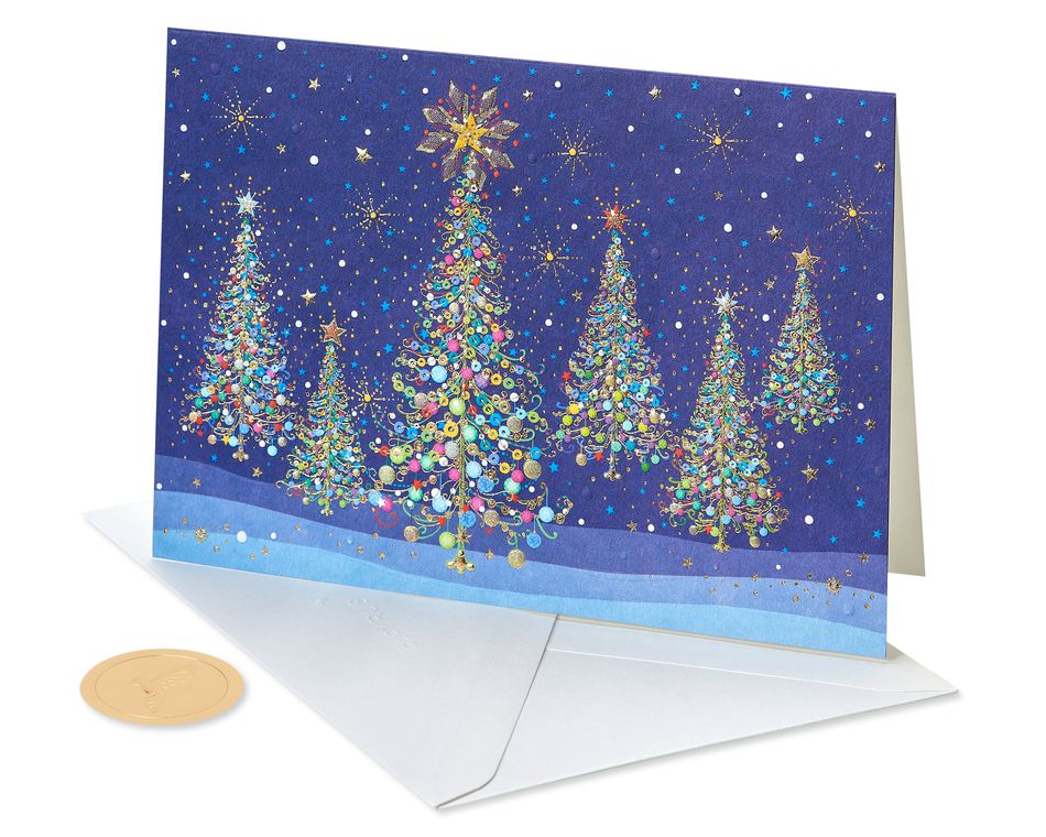Magical Row of Holiday Christmas Trees Christmas Cards Boxed, 14-Count