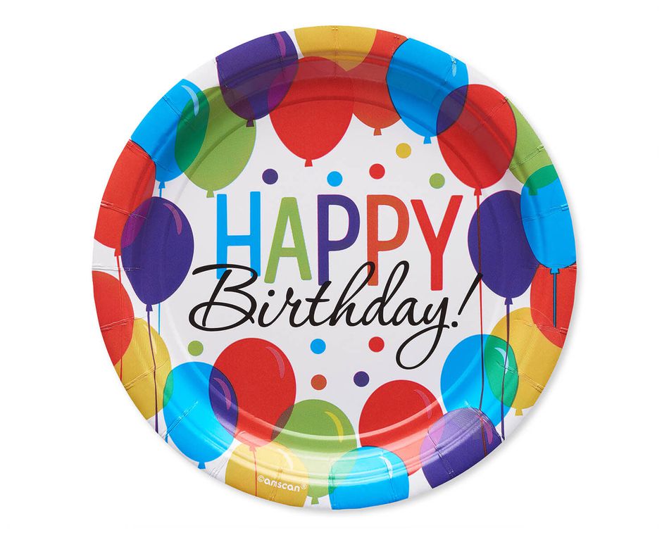 Happy Birthday Balloon Paper Dessert Plates, 60-Count