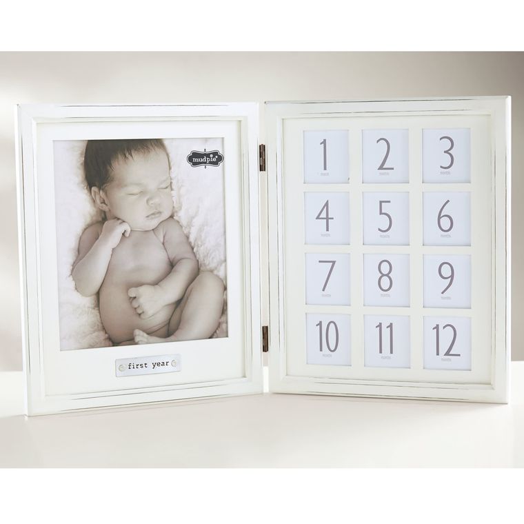 Mud Pie Baby's First Year Hinged Double Picture Frame
