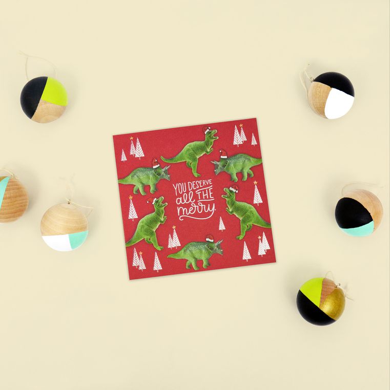 Dinosaur Money and Gift Card Holder Greeting Card - Christmas, Happy Holidays
