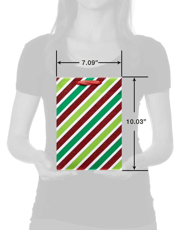 Green and Red Stripes Small Christmas Gift Bag