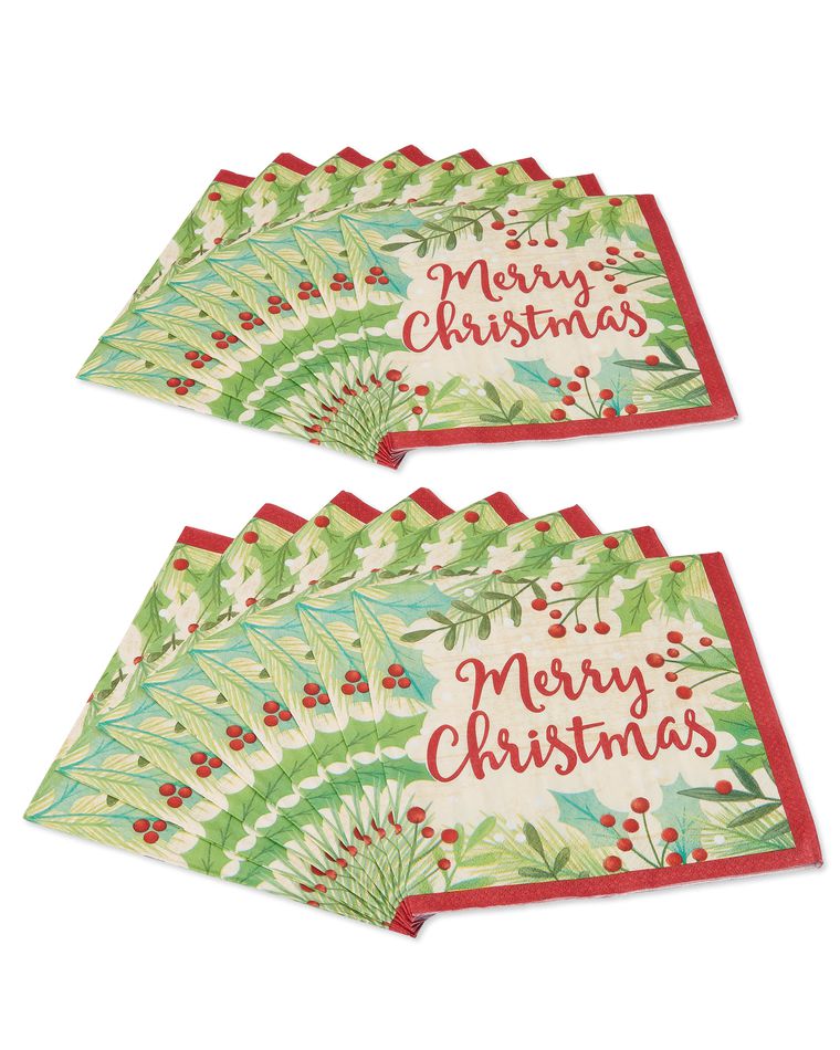 Merry Christmas Holly 16-Count Dinner Napkins