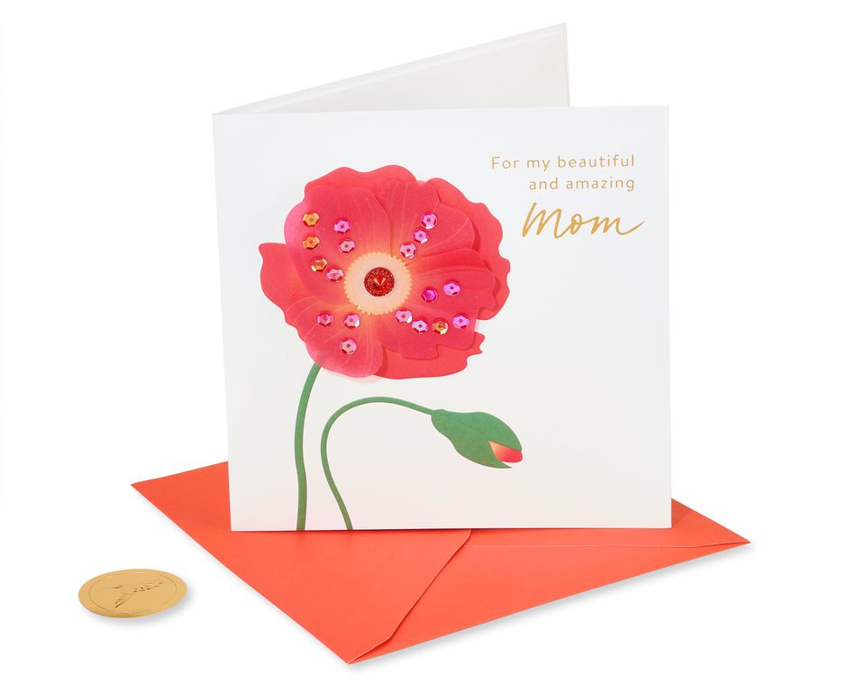 Red Poppy Birthday reeting Card for Mom 