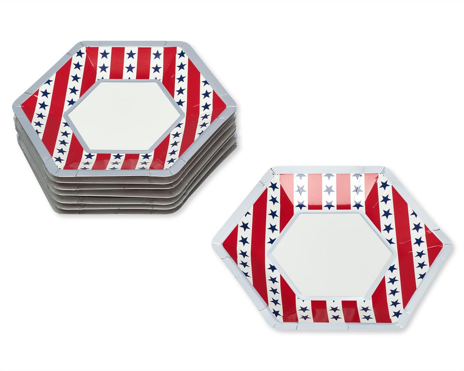 Red, White and Blue Father's Day Party Supplies, Dessert Plates, 8-Count