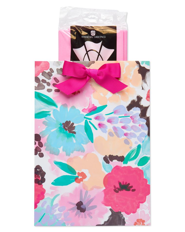 Medium Painted Floral Gift Bag with Tissue Paper; 1 Gift Bag and 6 Sheets of Tissue Paper