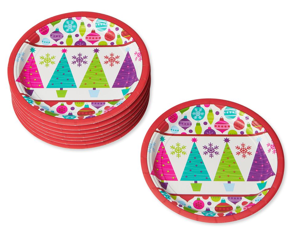 Playful Trees Christmas Paper Dessert Plates, 8-Count