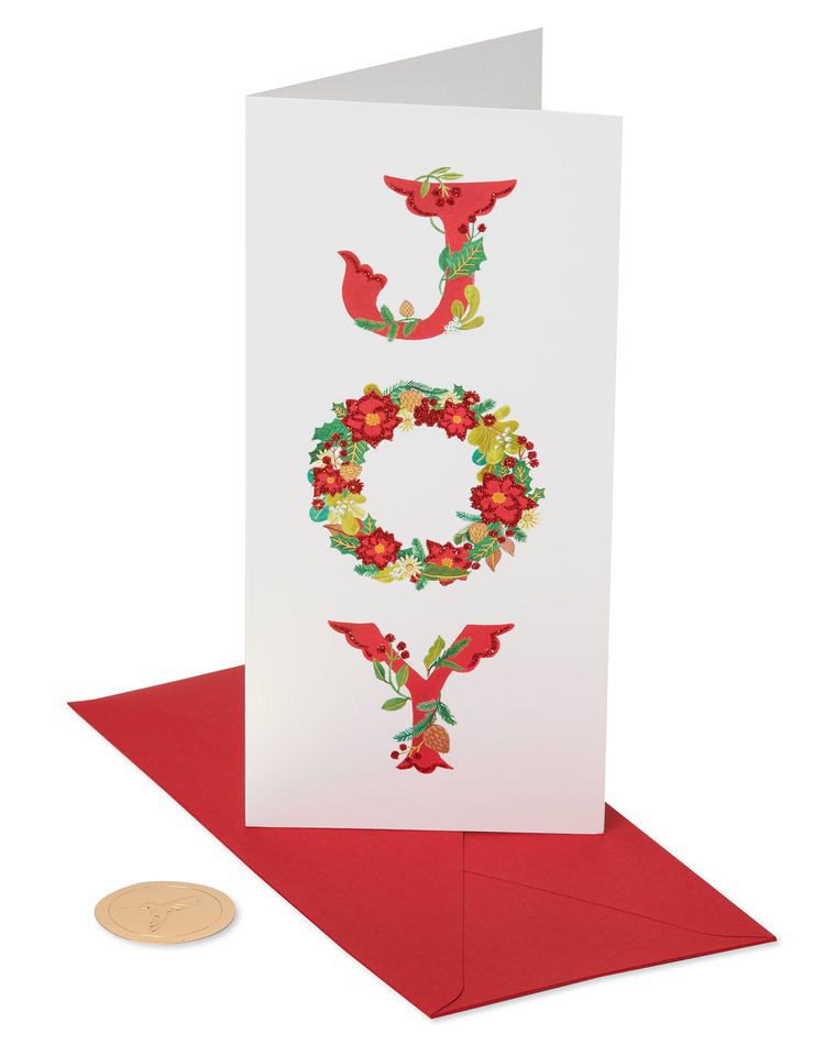Holiday Joy Wreath Christmas Boxed Cards with Gift Card Holder, 16-Count