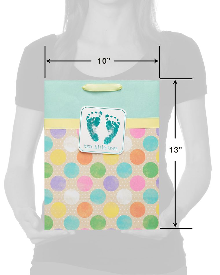 Large Tiny Toes Baby Gift Bag with Tissue Paper; 1 Gift Bag and 8 Sheets of Tissue Paper