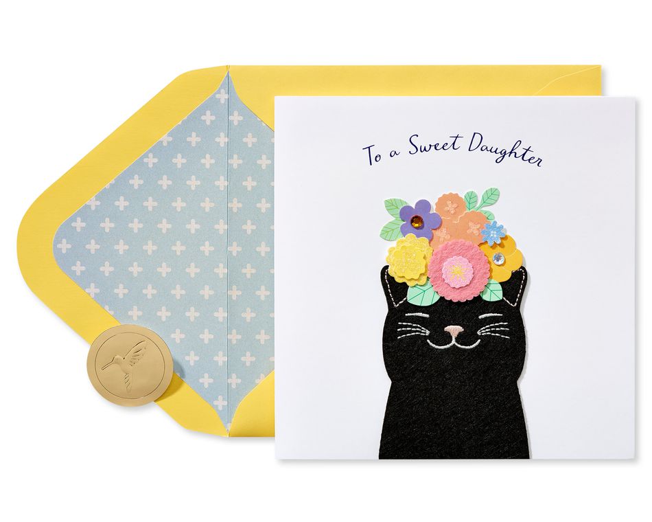 Floral Cat Birthday Greeting Card 