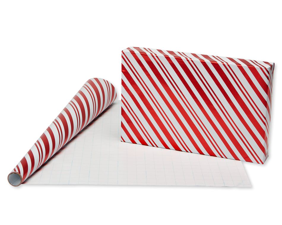 Christmas Foil Wrapping Paper with Gridlines, Santa and Friends, Candy Cane Stripe and Snowmen, 3-Roll, 30