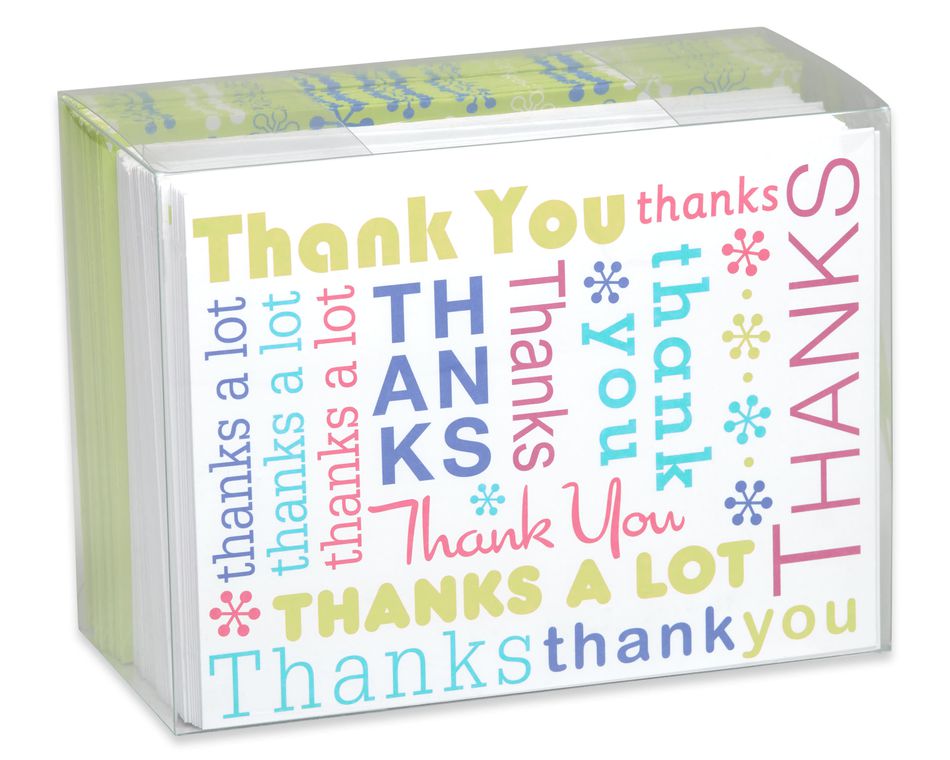 Multicolored Script Thank You Cards and Lime Green Envelopes, 50-Count