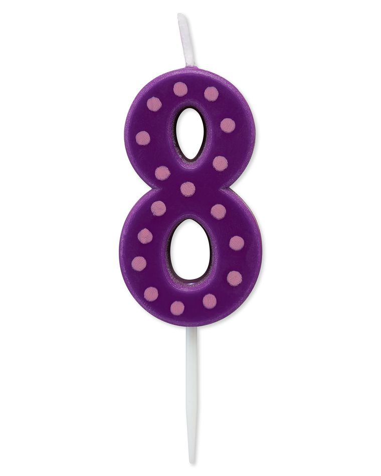 Purple Polka Dots Number 8 Birthday Candle, 1-Count
