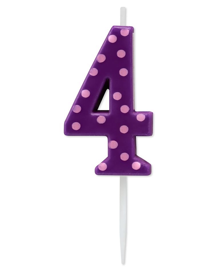 Purple Polka Dots Number 4 Birthday Candle, 1-Count