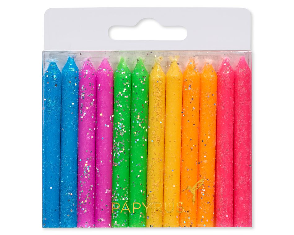 Neon Glitter Birthday Candles, 24-Count