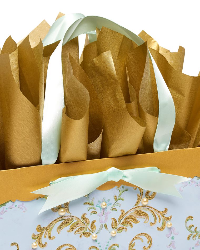 Lasting Love Large Wedding Gift Bag with Gold Linen Tissue Paper Bundl, 1 Gift Bag and 4 Sheets of Tissue Paper