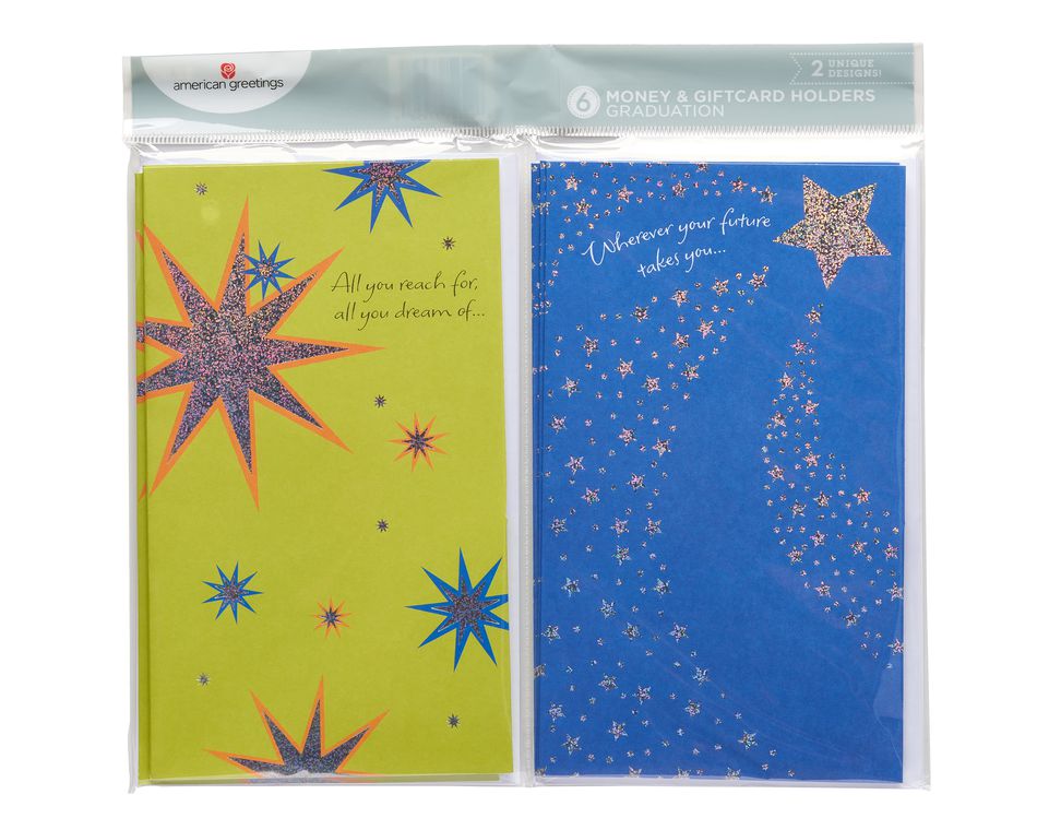 Starry Green and Blue Graduation Cards, 6-Count