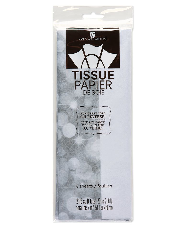 White and Silver Sparkle Tissue Paper, 6 Sheets