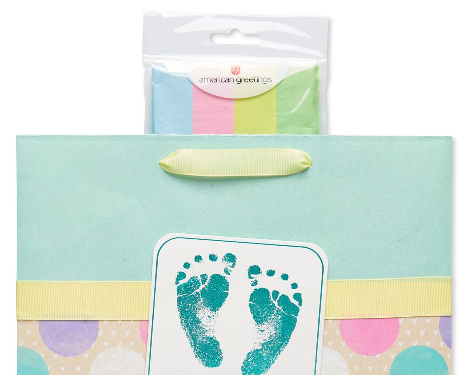Large Tiny Toes Baby Gift Bag with Tissue Paper; 1 Gift Bag and 8 Sheets of Tissue Paper