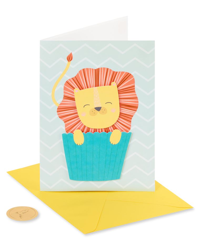 Lion Cupcake Birthday Greeting Card 