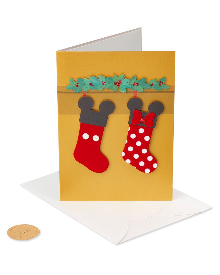 Minnie and Mickey Mouse Stockings Christmas Greeting Card