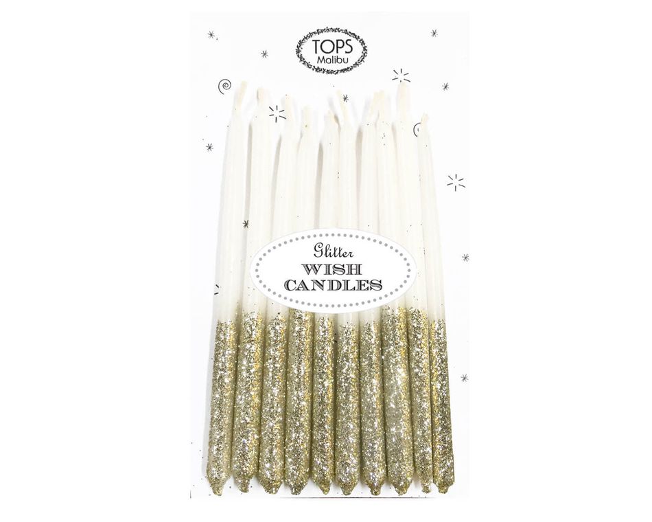 Gold Glittered White Candles, 10-Count