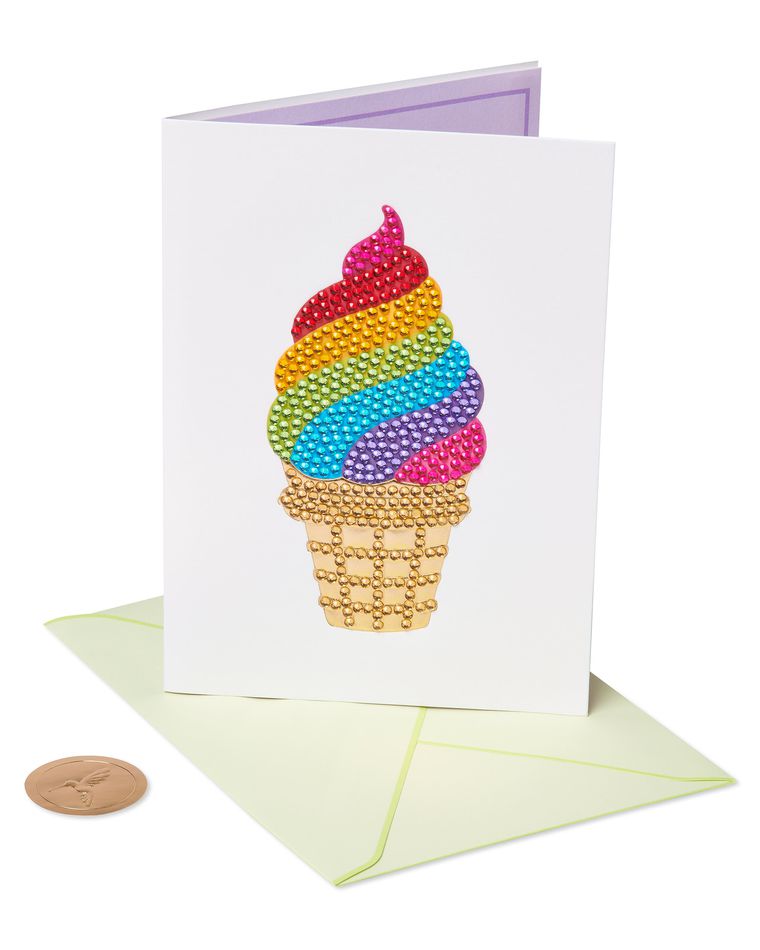 Gemmed Ice Cream Cone Birthday Greeting Card 