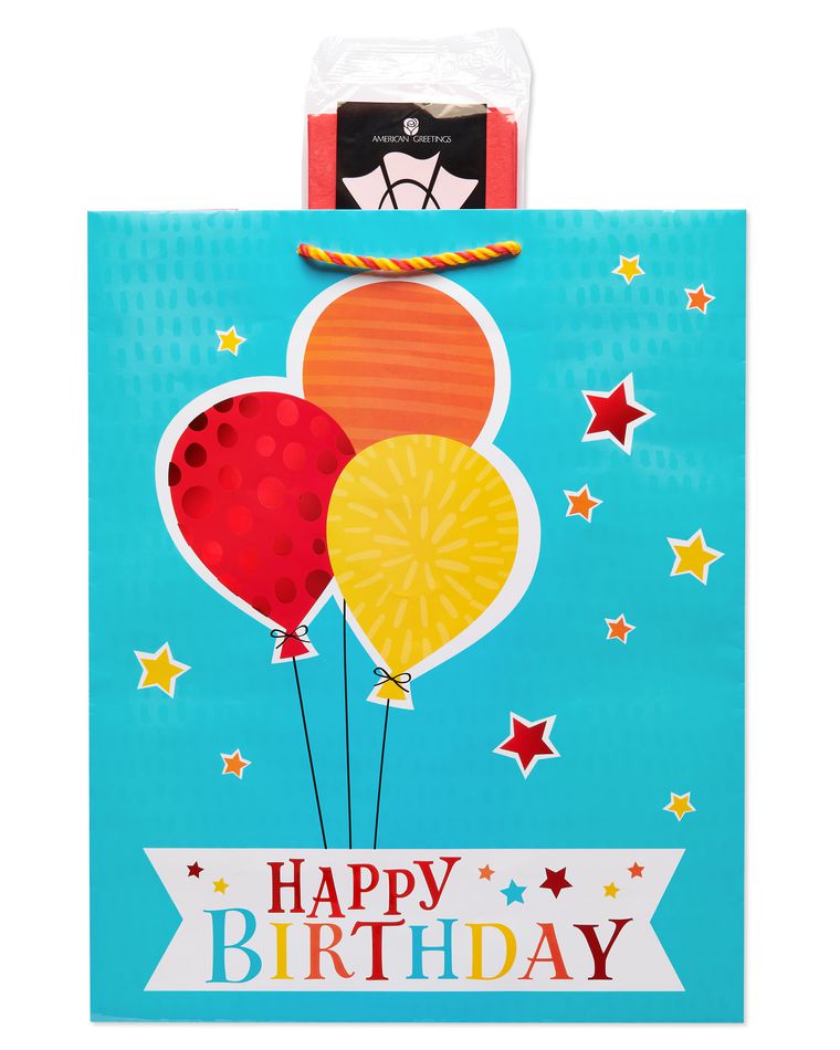 Extra-Large Birthday Balloons Gift Bag with Tissue Paper; 1 Gift Bag and 6 Sheets of Tissue Paper