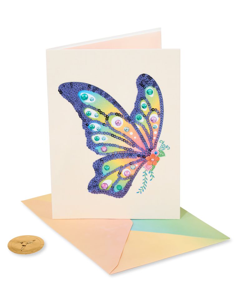 Sequin Butterfly Blank Greeting Card 