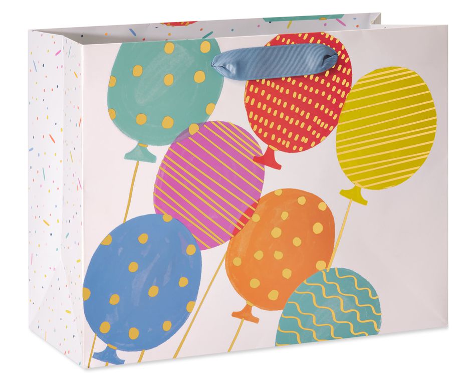 Balloons and Candles Birthday Gift Bags with Tissue Paper, 2 Bags, 8-Sheets